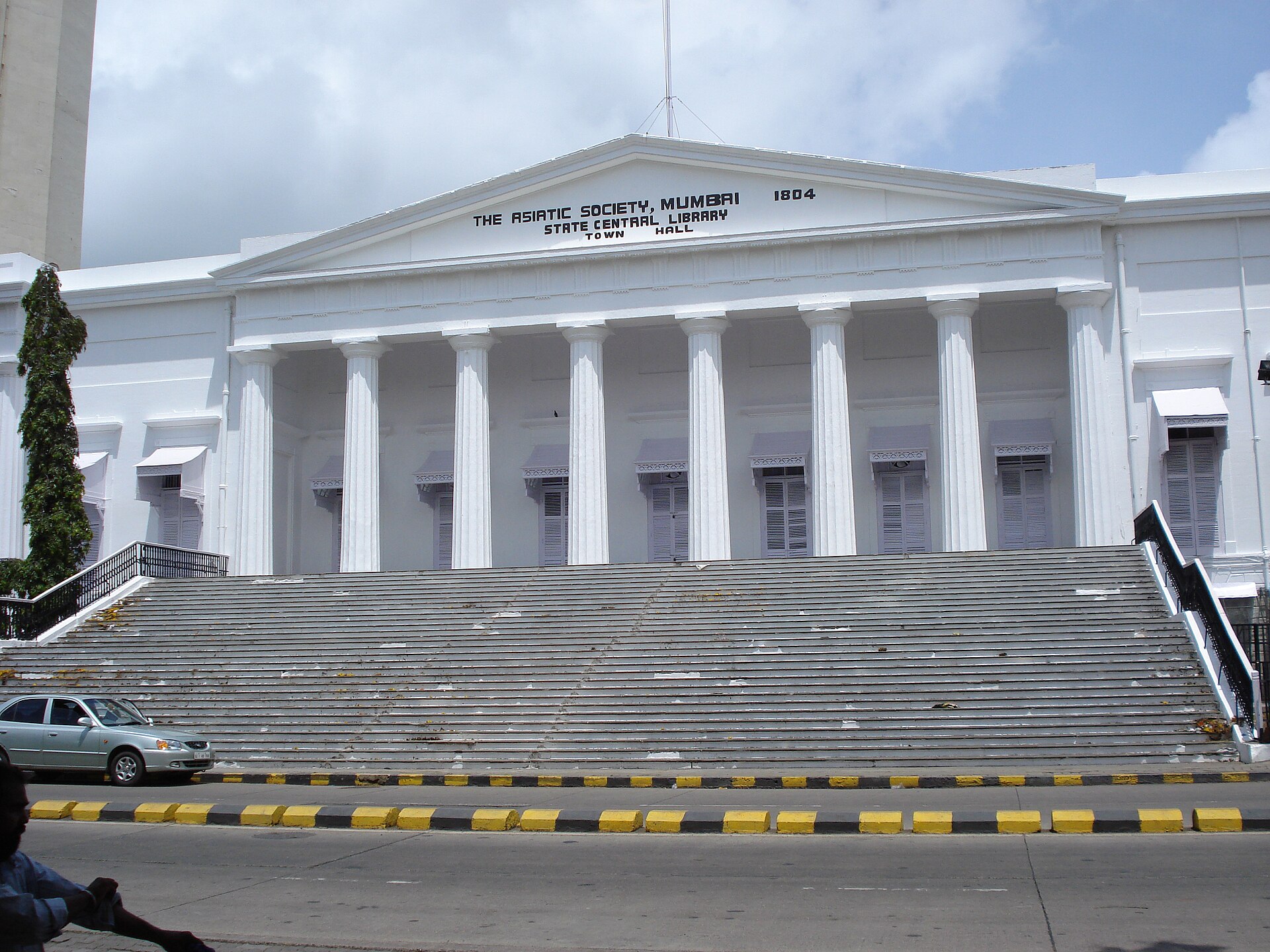 The Town Hall of Bombay, now the Asiatic Society, with its long colonnaded portico and flight of steps