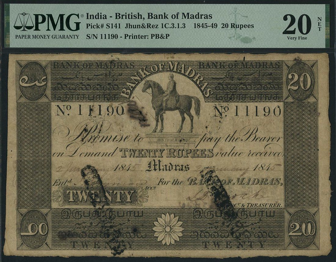 Bank of Madras 20 Rupees, S. D. Birch, 2 January 1845
