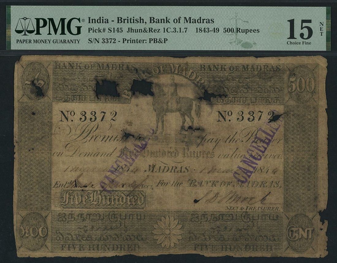 Bank of Madras 500 Rupees, S. D. Birch, 1 March 1844
